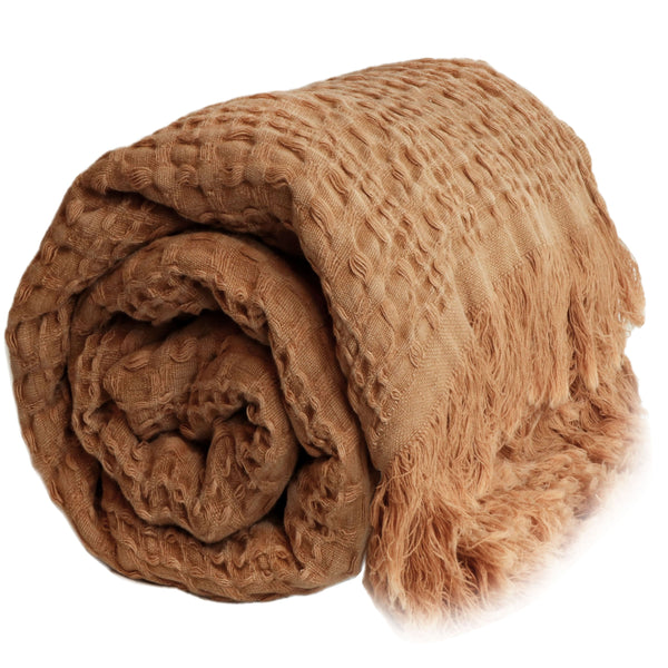 Decke, Plaid, Überwurf, Vintage washed camel, 127x150cm