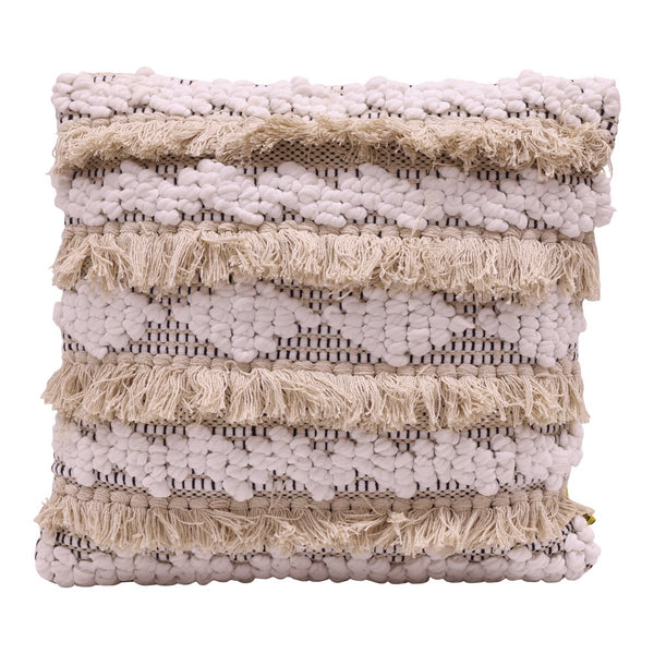 Boho Makramee Kissen Ibiza, Dekokissen 45x45cm, creme-weiß-schwarz, handmade