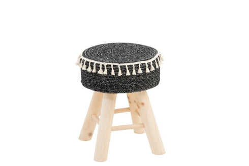 Boho Dekohocker, Sitzhocker rund, natur-dunkelgrau