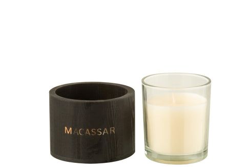 Edle Duftkerze "MACASSAR" Holz schwarz, Duft tropisch-süß