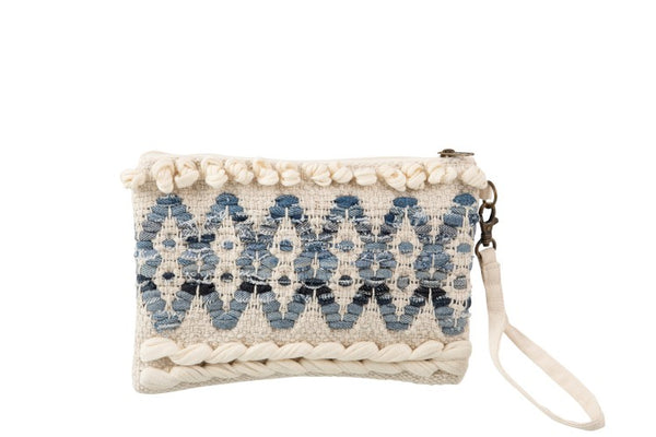 Boho Clutch, Makramee Handtasche, creme-denim