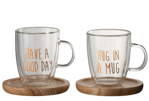 Doppelwandige Teegläser, Teetasse, Kaffeetasse inkl. Holzuntersetzer