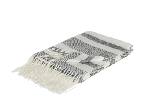 Plaid, Decke mit Fransen, grau-weiß