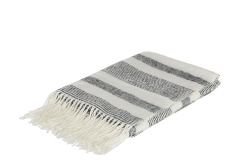 Plaid, Decke mit Fransen, grau-weiß