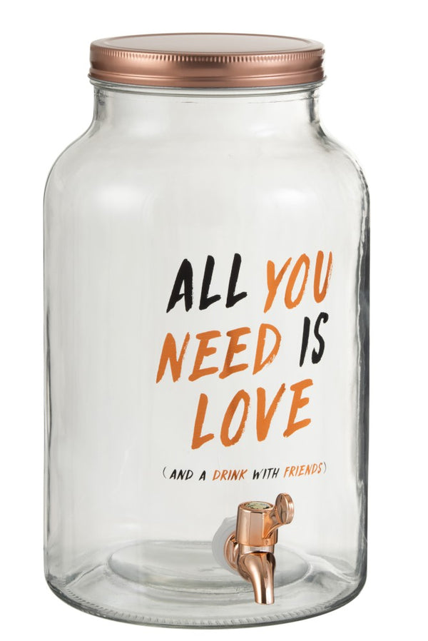 Getränkespender mit Zapfhahn, All you need is love and a drink with friends