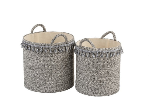 Boho Aufbewahrungskörbe mit Bommeln, schwarz-weiß