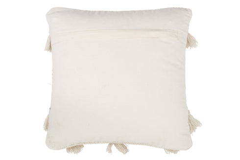 Boho/Ibiza Kissen creme-schwarz mit Quasten und Stickerei, 45x45cm