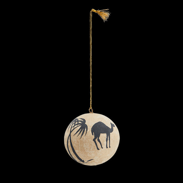 Madame Stolz Hängedeko orientalisch, handbemalte Dekokugel Boho, natur-schwarz