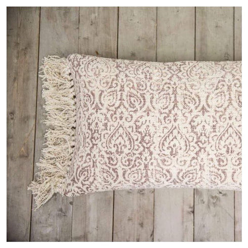 Kokon Kissenhülle Samira mit Fransen 60x40cm, creme-violett