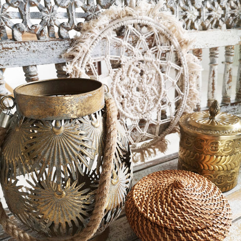 Boho Makramee Wanddeko rund, Gypsy Wandbehang, Traumfänger, maritim, creme