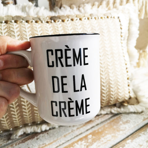 Tasse mit Spruch Crème de la Crème, Kaffeetasse, Kaffeebecher Keramik, schwarz-weiß, Teetasse