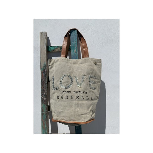 Canvas Bag LOVE mit Nieten, Trendtragetasche "LOVE" Limited Edition, Canvas-Leder