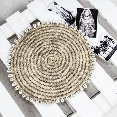 Bazar Bizar Boho Glasuntersetzer, Dekountersetzer mit Muscheln, natur