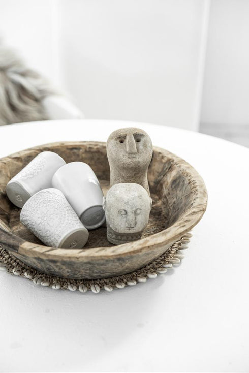 Bazar Bizar runde Wanddeko aus Bast mit Muschelborte, Tischuntersetzer rund Boho, Platzdeckchen 37cm