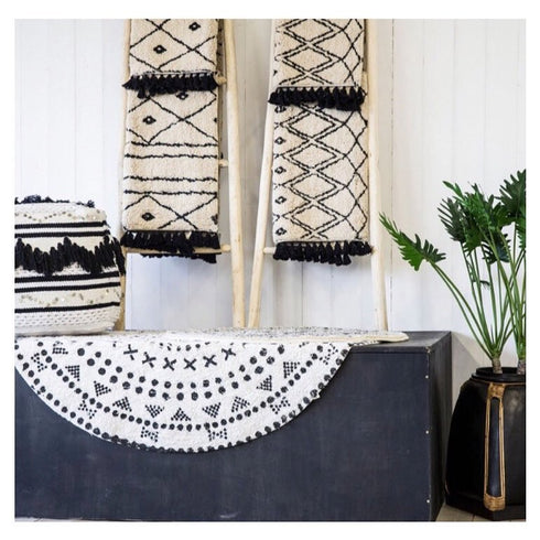 Kokon Teppich handbedruckt Marokko 2, Boho Badteppich, Ethno 90x60