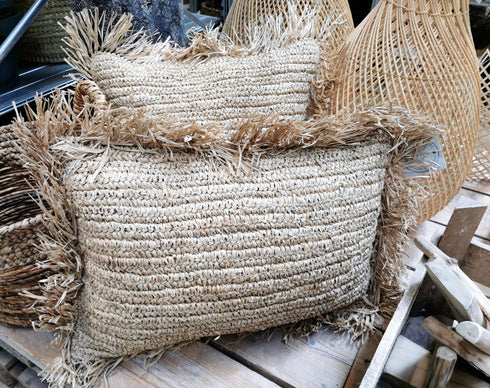 Bastkissen, Boho Kissen mit Fransen 60x40cm