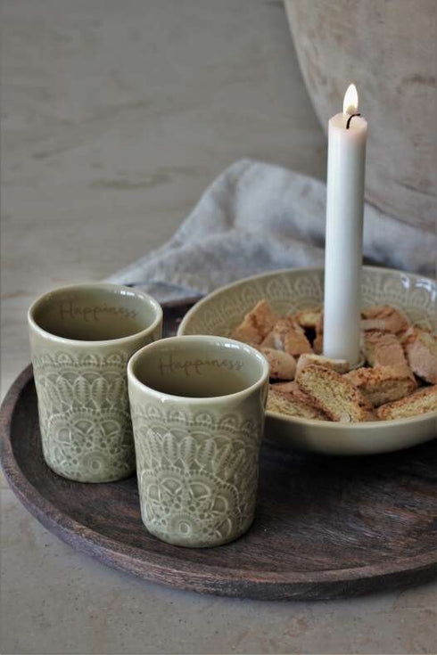 Majas Cottage Boho Kaffee Becher Happiness, Kaffeetasse Mandala Vintage, Salbei Schlamm grün