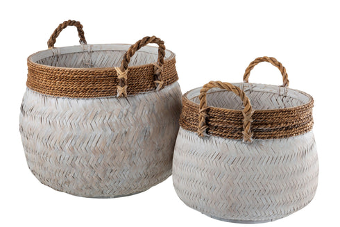 Boho Bambuskorb gross, weiß, bellybasket Ibiza, Übertopf handmade