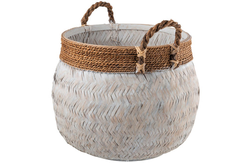 Boho Bambuskorb gross, weiß, bellybasket Ibiza, Übertopf handmade