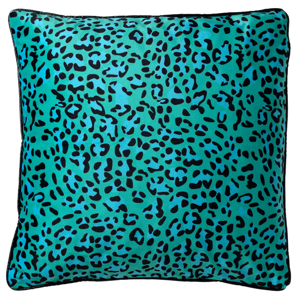 Dutch Decor Modernes Dekokissen Leo-Muster, Samtkissen türkis-schwarz, 45x45cm