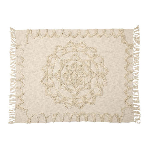 Boho Decke Lotus, Boho Plaid Bio-Baumwolle natur, 150x200cm
