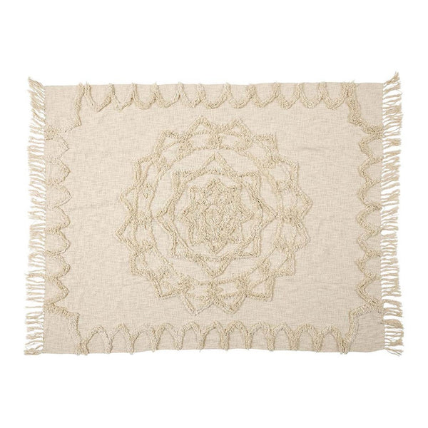 Boho Decke Lotus, Boho Plaid Bio-Baumwolle natur, 150x200cm