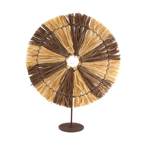 Boho Deko Raffia auf Standfuß, Dekoobjekt Kreis Ethno, natur