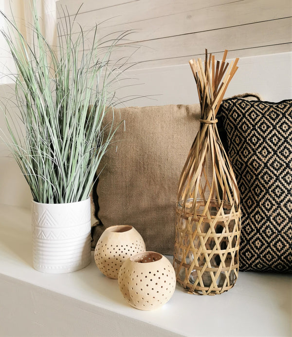 Boho Bambus Windlicht, Dekoglas D15x15x50cm