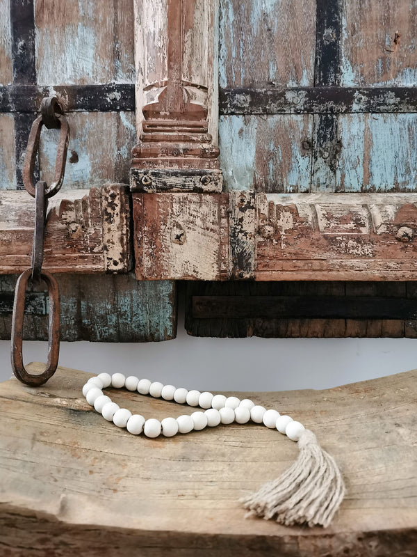 Hängedeko, Boho Kette Holzperlen Quaste, Dekokette Ibiza