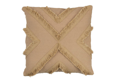 Boho Kissen Raute beige mit Fransen, Dekokissen Boho/Ibiza, 45x45cm