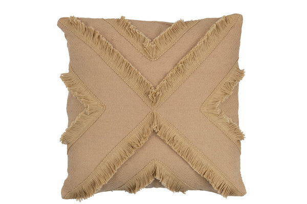 Boho Kissen Raute beige mit Fransen, Dekokissen Boho/Ibiza, 45x45cm