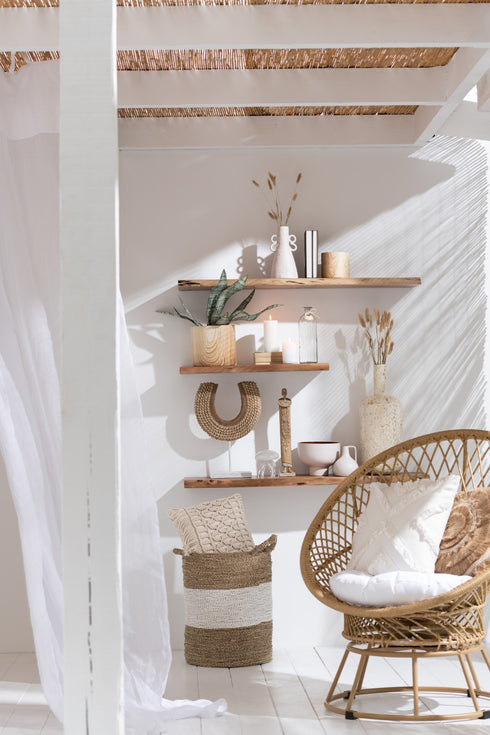 Boho Kissen Raute beige mit Fransen, Dekokissen Boho/Ibiza, 45x45cm