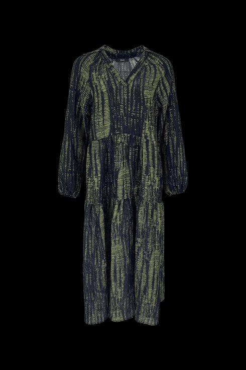 Black Colour Batik Glitzer Boho Kleid, Longdress Lurex, Hippiekleid army