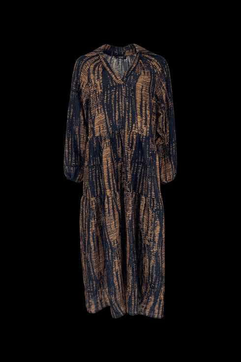 Black Colour Batik Glitzer Boho Kleid, Longdress Lurex, Hippiekleid camel