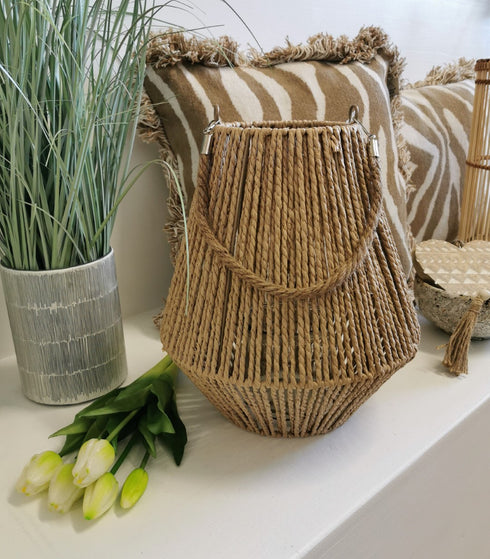 Boho Windlicht, Laterne Jute schwarz