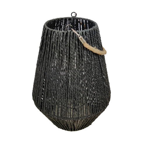 Boho Windlicht, Laterne Jute schwarz, gross, H: 38cm