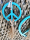 Boho Wanddeko PEACE aus Holz klein, handmade, natur-türkis, MAKE LOVE NOT WAR