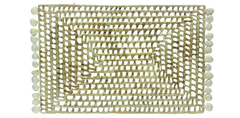 Tischdeko aus Palmblättern mit Muschelborte, Tischuntersetzer Boho, Platzdeckchen, natur-weiss