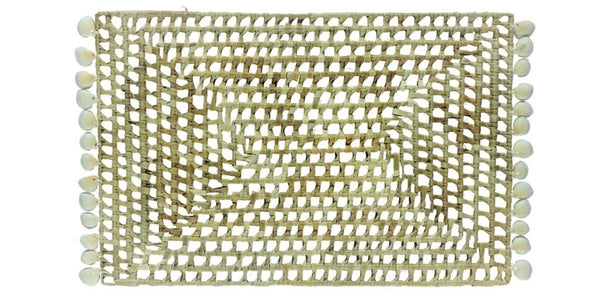 Tischdeko aus Palmblättern mit Muschelborte, Tischuntersetzer Boho, Platzdeckchen, natur-weiss