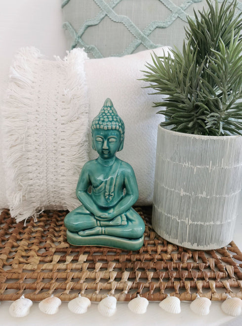 Tischdeko aus Palmblättern mit Muschelborte, Tischuntersetzer quadratisch Boho, Platzdeckchen, natur-weiß