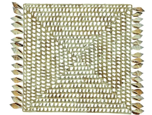 Tischdeko aus Palmblättern mit Muschelborte, Tischuntersetzer quadratisch Boho, Platzdeckchen, natur