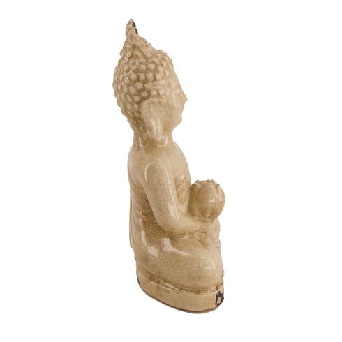 Buddha Dekofigur Keramik sitzend, beige 12,7x5x20,5cm