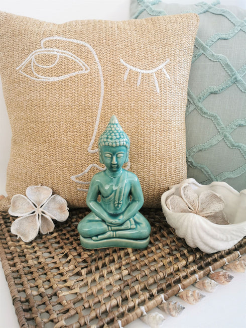 Tischdeko aus Palmblättern mit Muschelborte, Tischuntersetzer quadratisch Boho, Platzdeckchen, natur