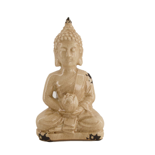 Buddha Dekofigur Keramik sitzend, beige 12,7x5x20,5cm