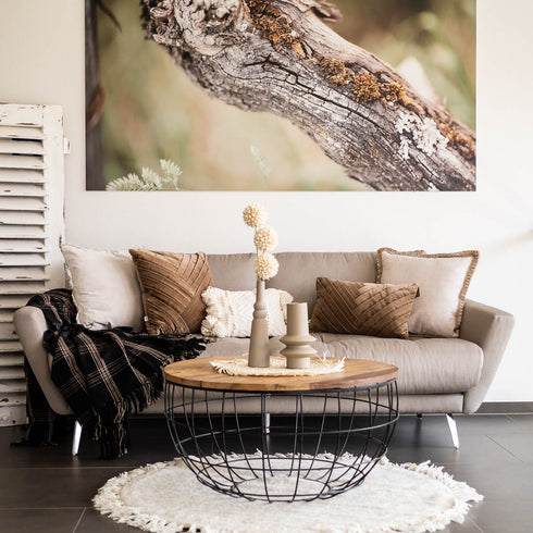 Dekokissen Boho Vintage mit Bordüre, beige 45x45cm