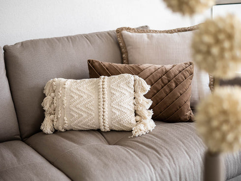 Dekokissen Boho Vintage mit Bordüre, beige 45x45cm