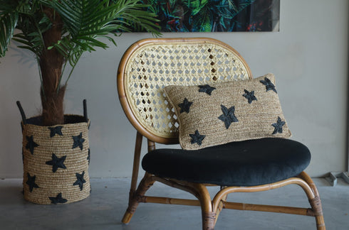 House of Sakk Dekokissen Stern, Boho Kissen, natur schwarz 50x30cm