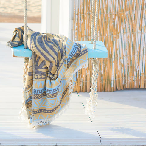 AELIA Beach towel, Pestemal, Decke, Schal, MILOS schwarz-senf-blau