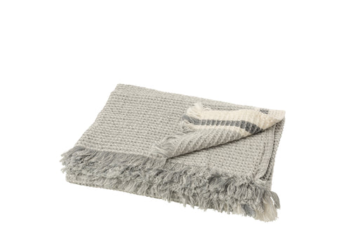 Boho Decke mit Fransen, Plaid Waffelpique, Tagesdecke Beach, Überwurf, Tischdecke hellgrau-offwhite