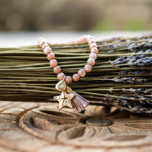 Perlenarmband Naturstein, STAR, rosa